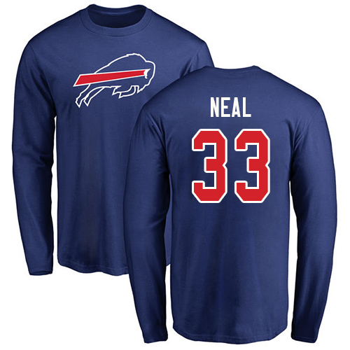 Men NFL Buffalo Bills #33 Siran Neal Royal Blue Name and Number Logo Long Sleeve T Shirt